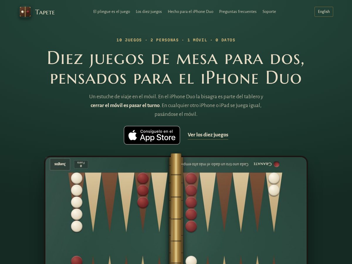 Landing-page snapshot of tapete.games