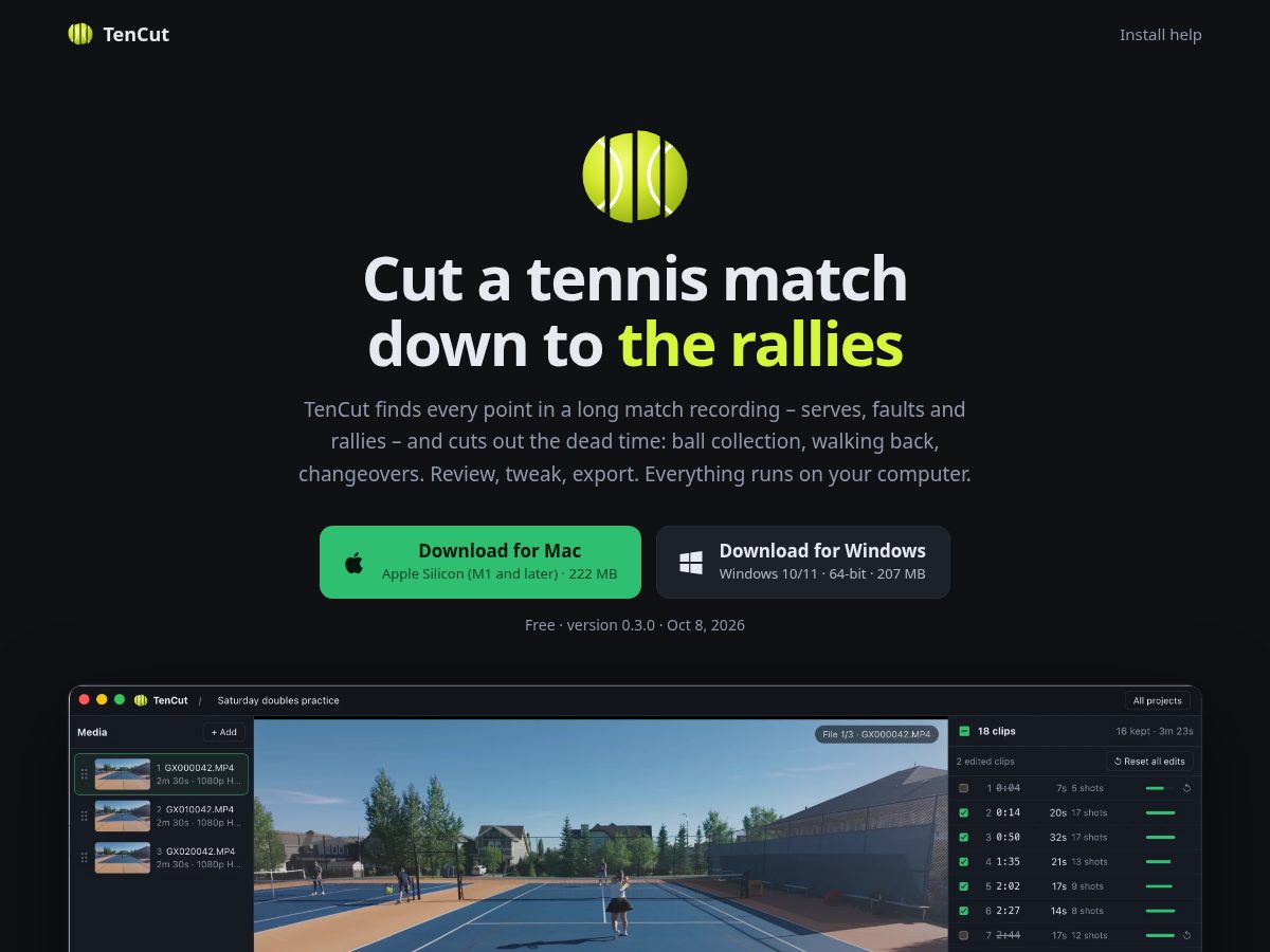 Landing-page snapshot of tencut.app