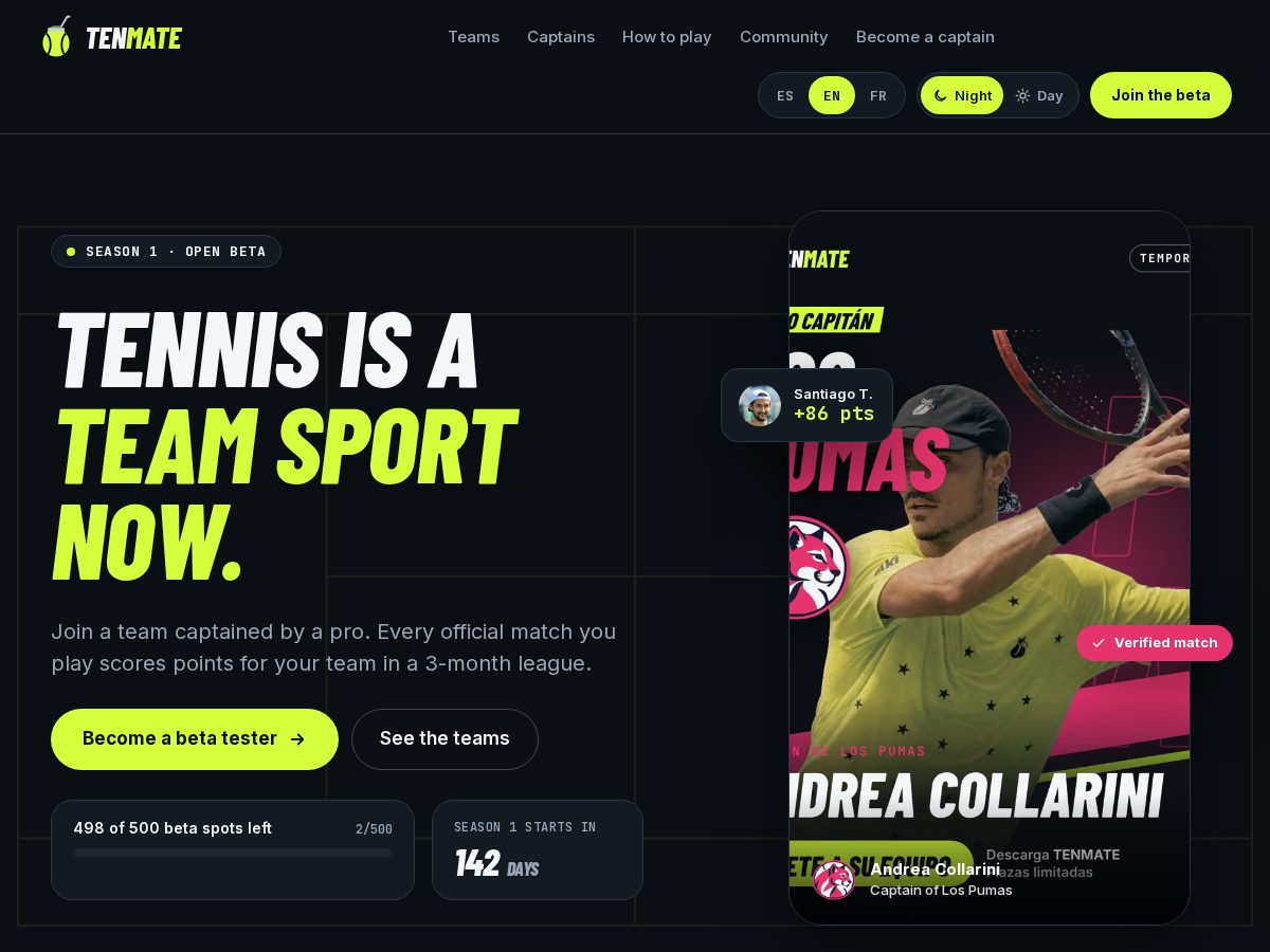 Landing-page snapshot of tenmate.app