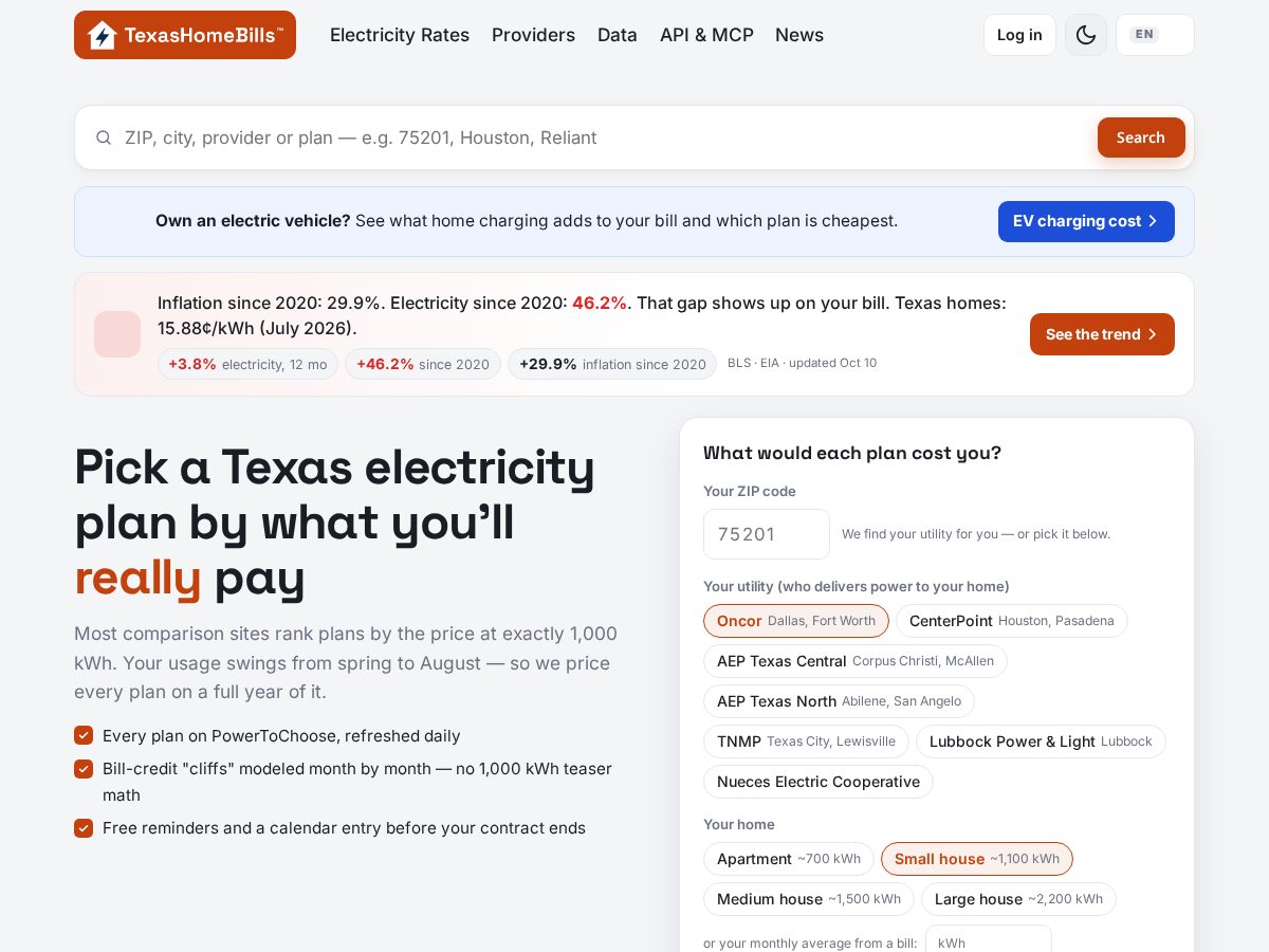 Landing-page snapshot of texashomebills.com