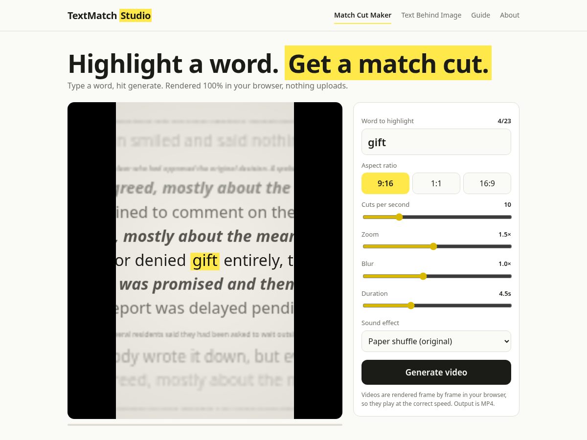 Landing-page snapshot of textmatchstudio.com