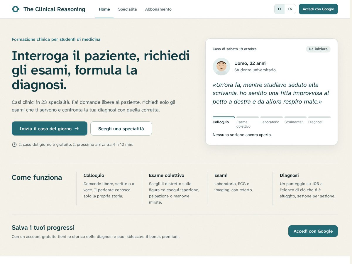 Landing-page snapshot of theclinicalreasoning.com