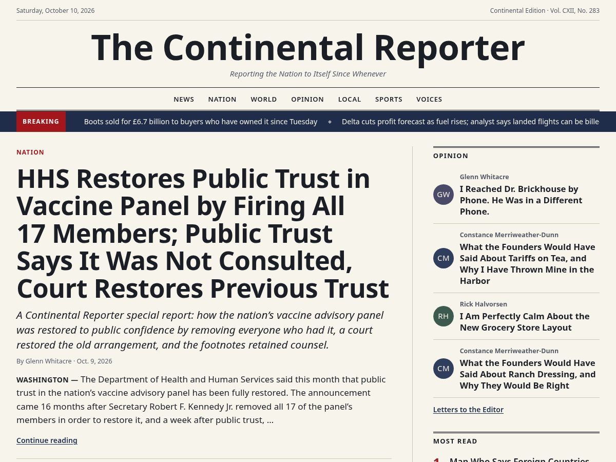 Landing-page snapshot of thecontinentalreporter.com