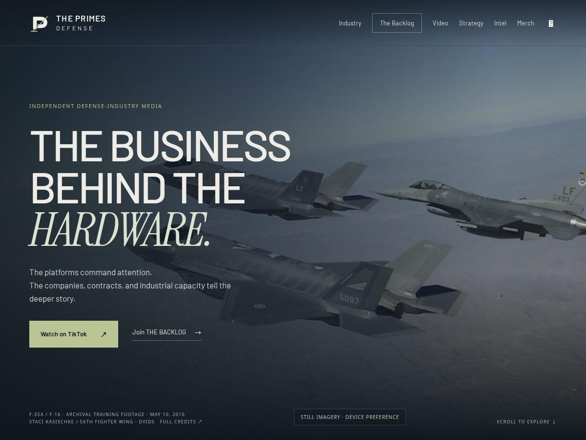 Landing-page snapshot of theprimesdefense.com
