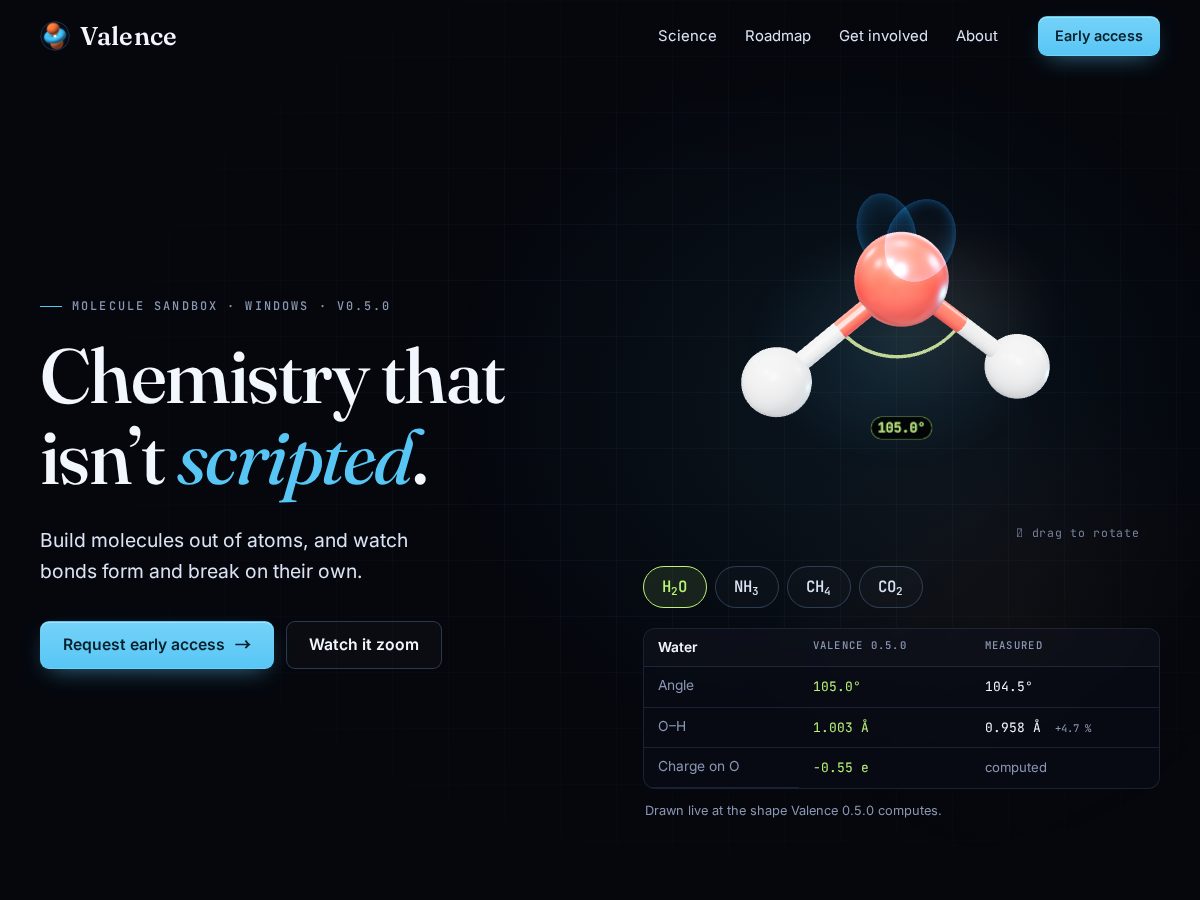 Landing-page snapshot of thevalenceapp.com