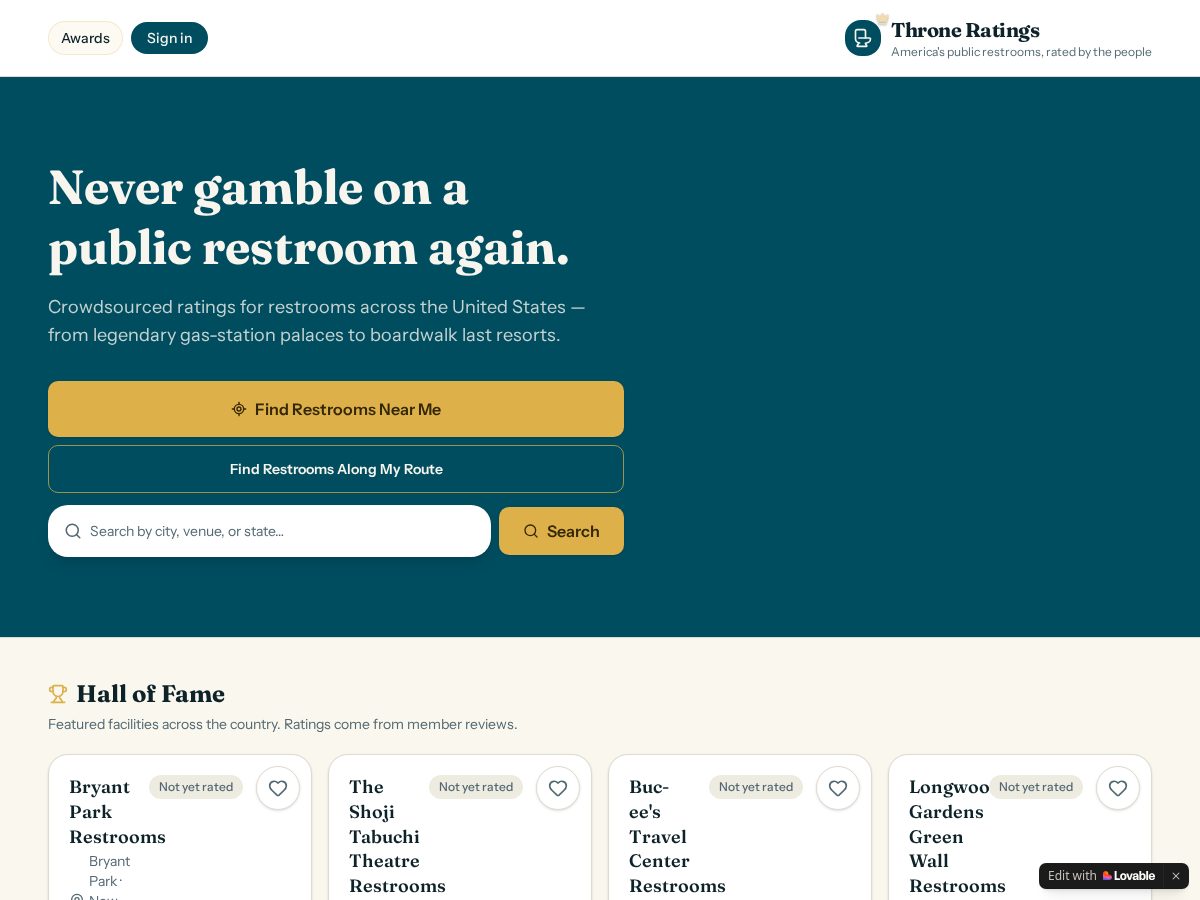 Landing-page snapshot of throneratings.com