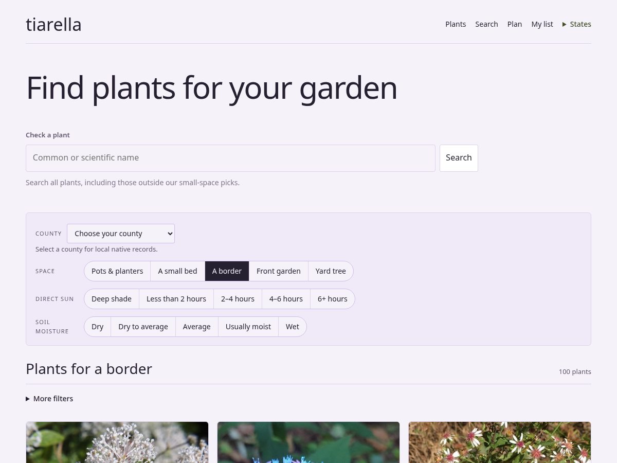 Landing-page snapshot of tiarellaplants.com