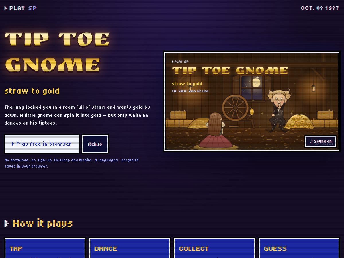 Landing-page snapshot of tiptoegnome.com