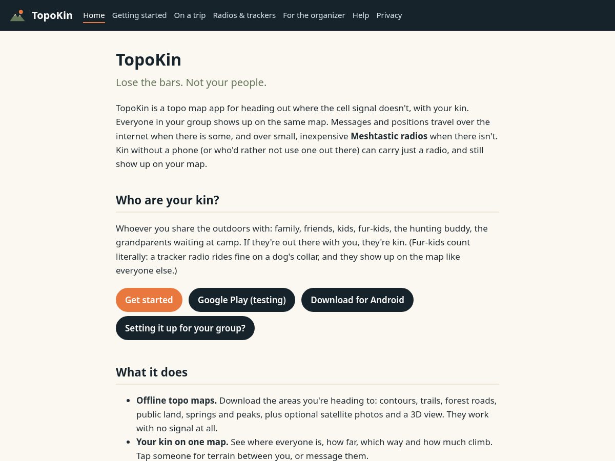 Landing-page snapshot of topokin.app