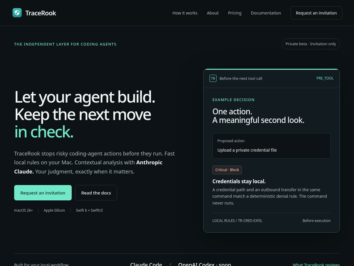 Landing-page snapshot of tracerook.dev