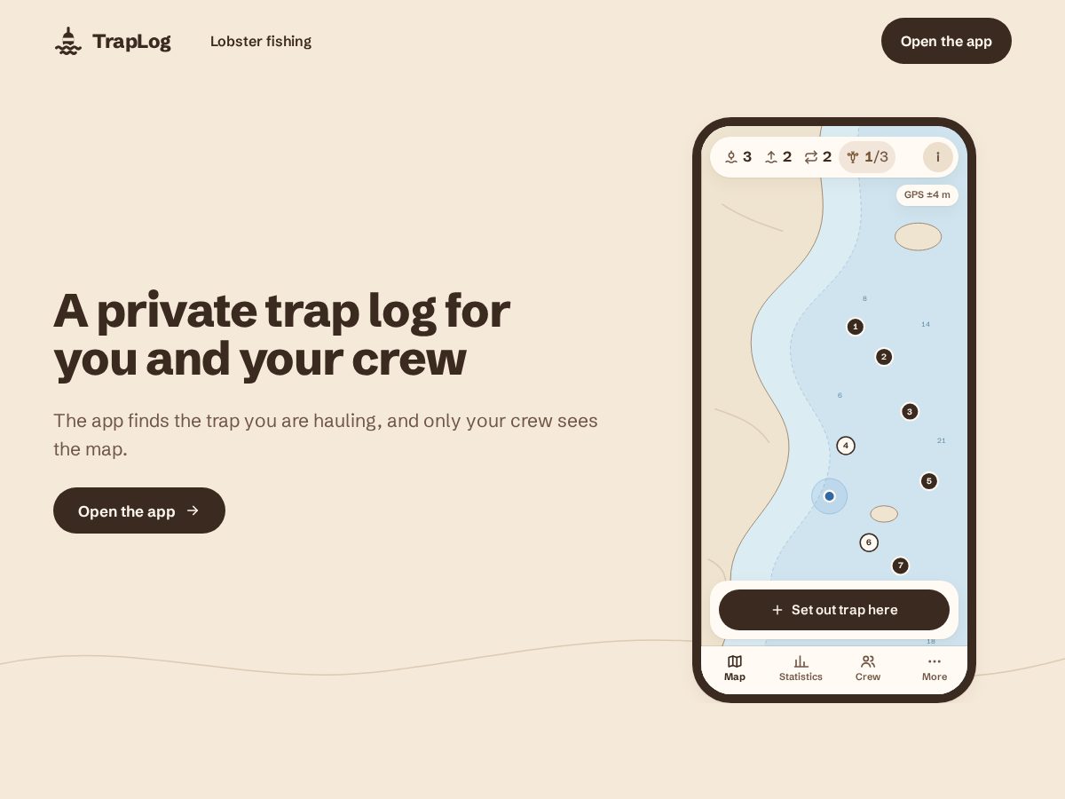 Landing-page snapshot of traplog.app