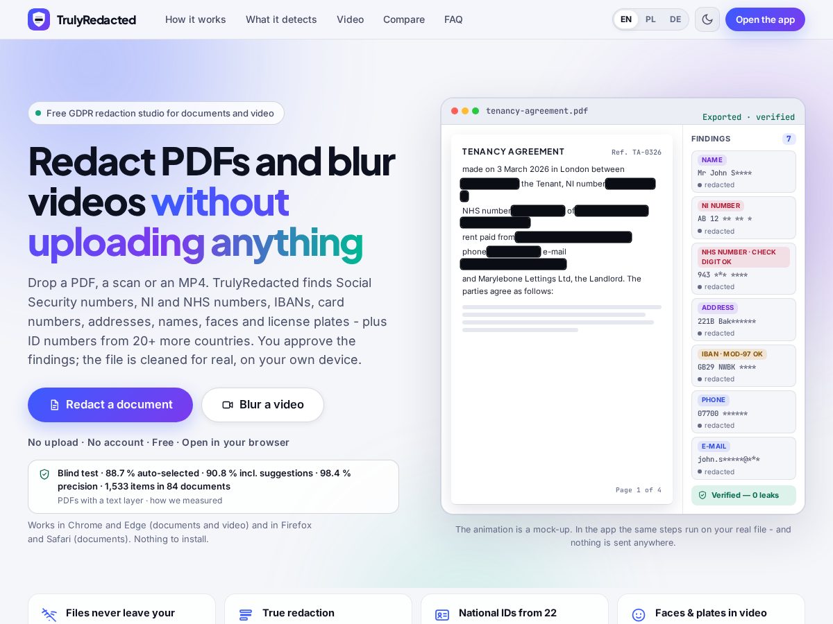 Landing-page snapshot of trulyredacted.com