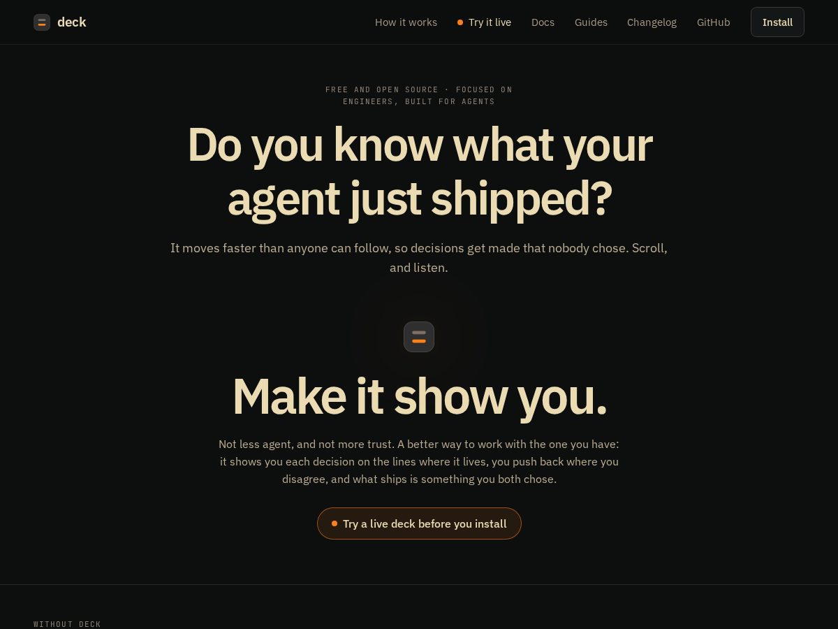 Landing-page snapshot of trydeck.dev