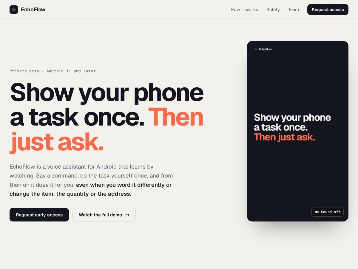 Landing-page snapshot of tryechoflow.app