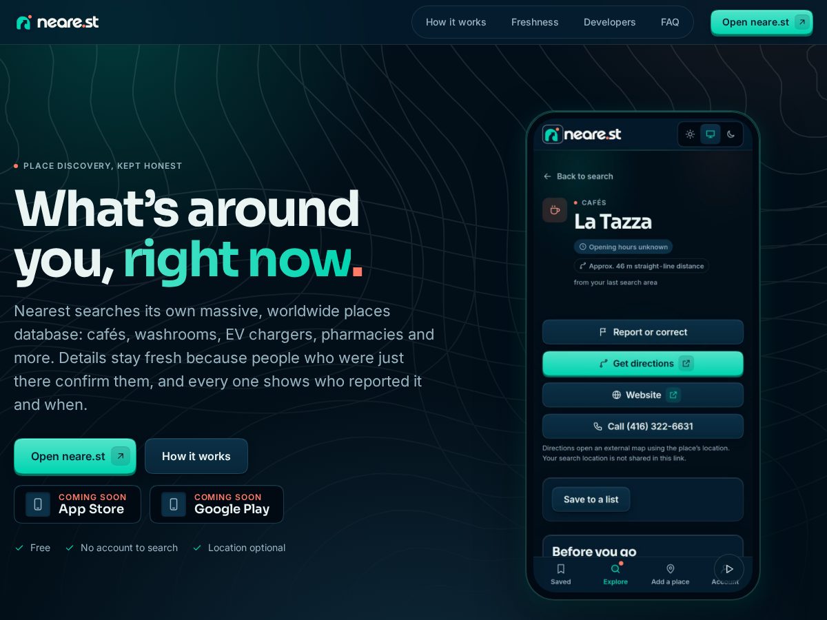 Landing-page snapshot of trynearest.com