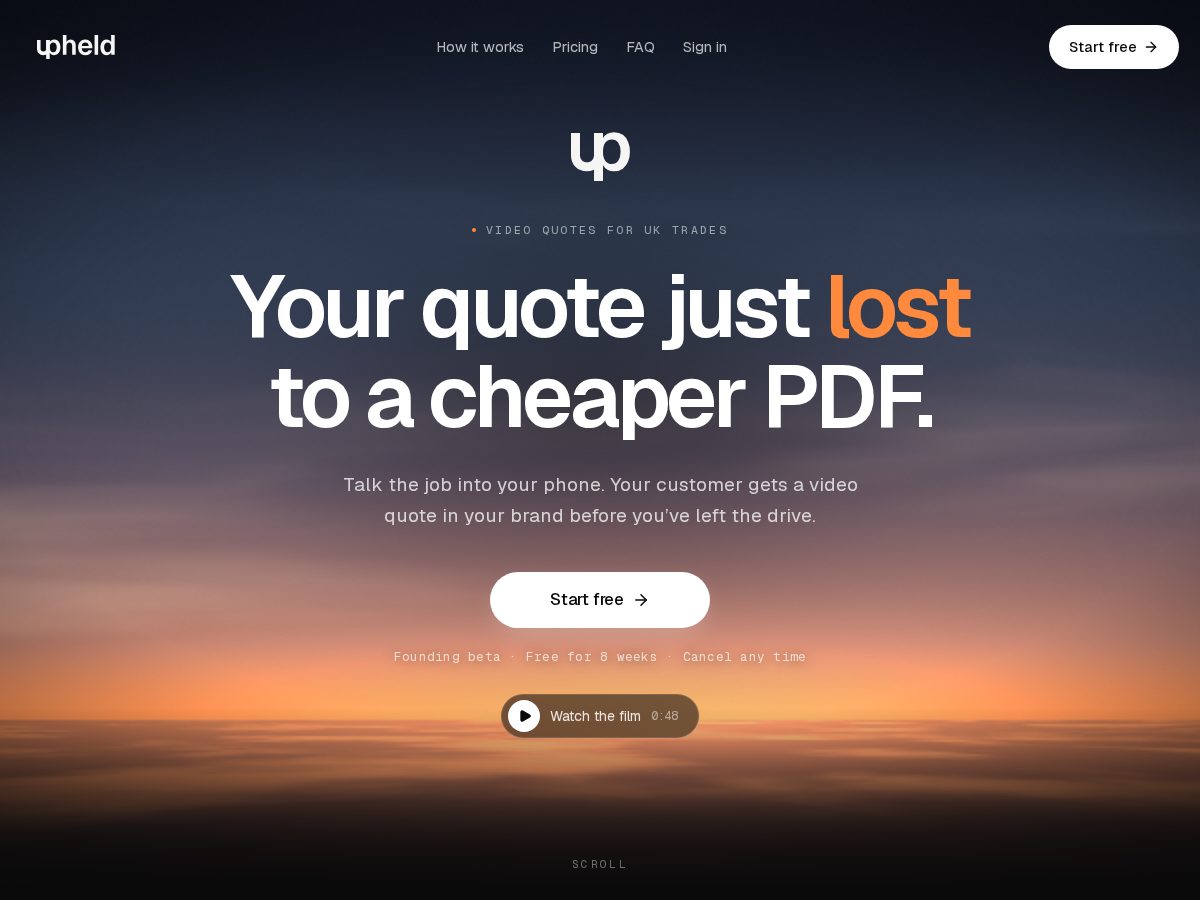 Landing-page snapshot of tryupheld.app
