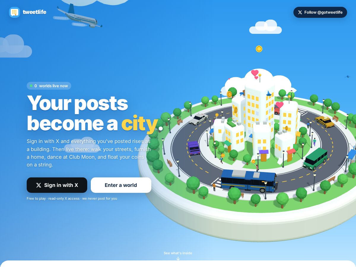 Landing-page snapshot of tweetlife.fun