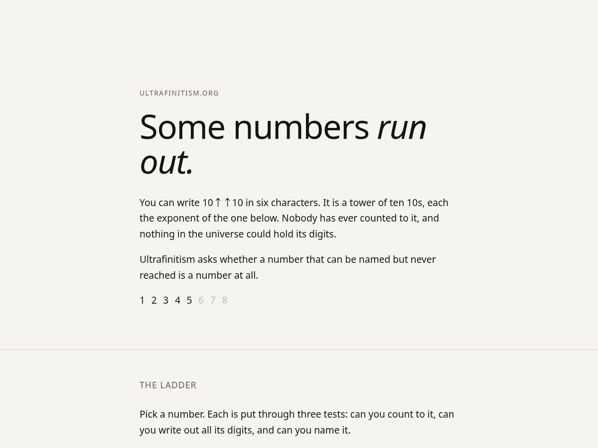 Landing-page snapshot of ultrafinitism.org