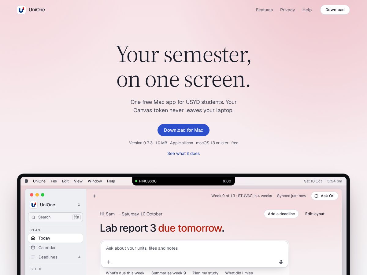 Landing-page snapshot of unione.study