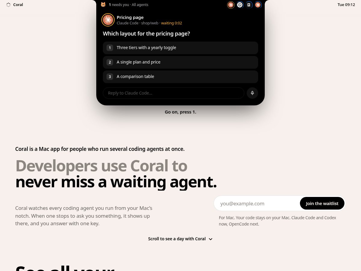 Landing-page snapshot of usecoral.app