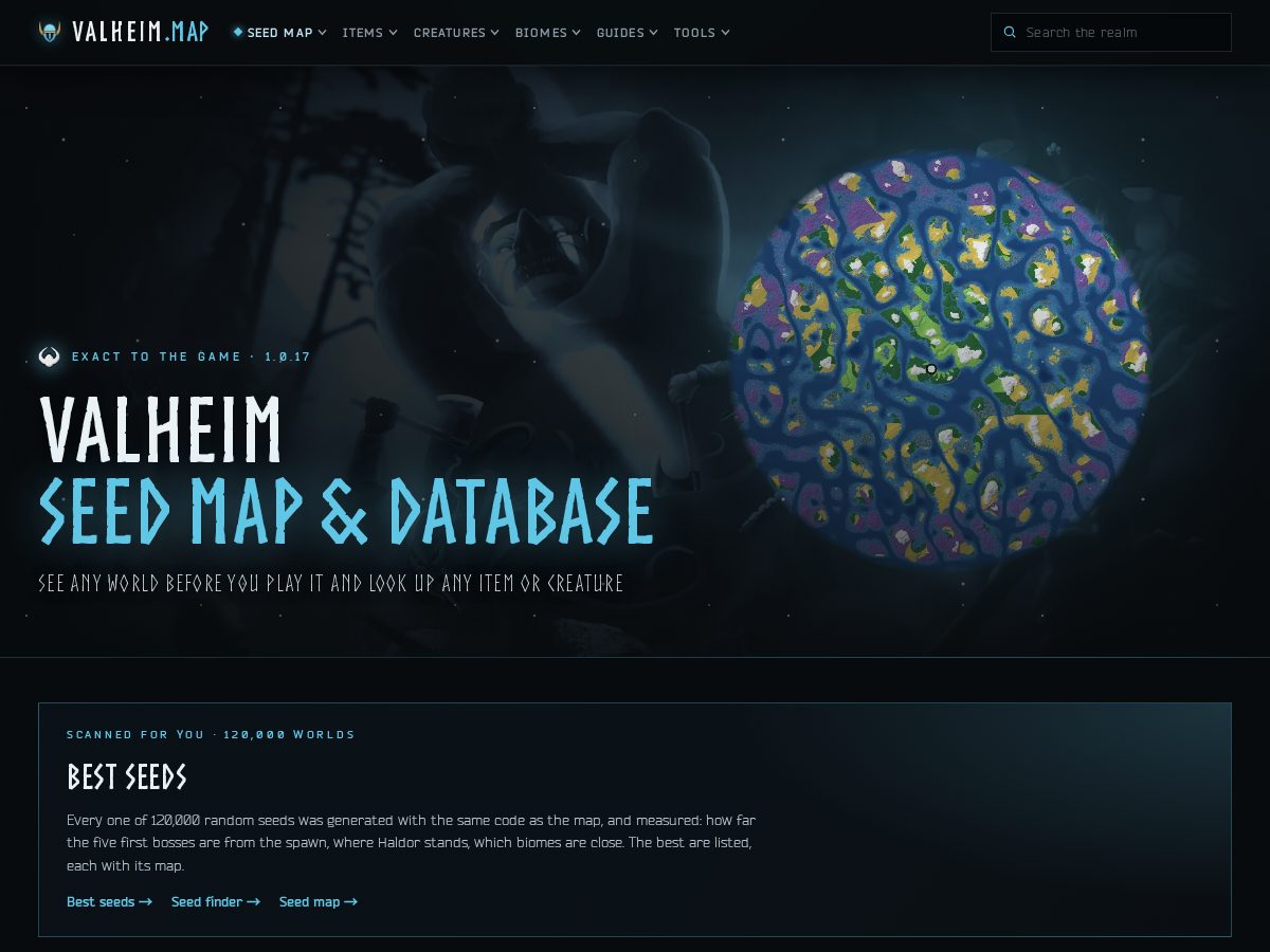Landing-page snapshot of valheimmap.com