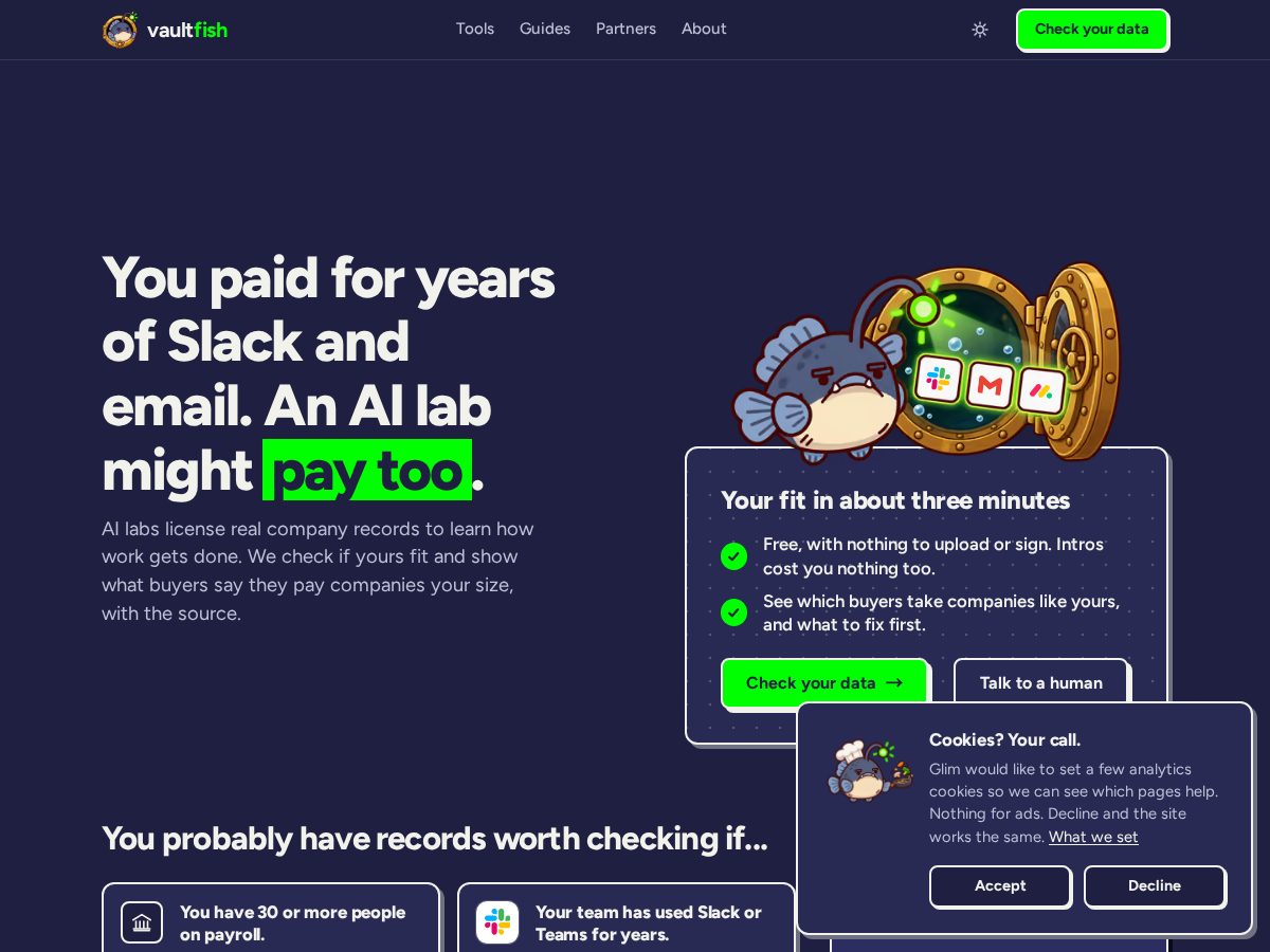 Landing-page snapshot of vaultfish.com