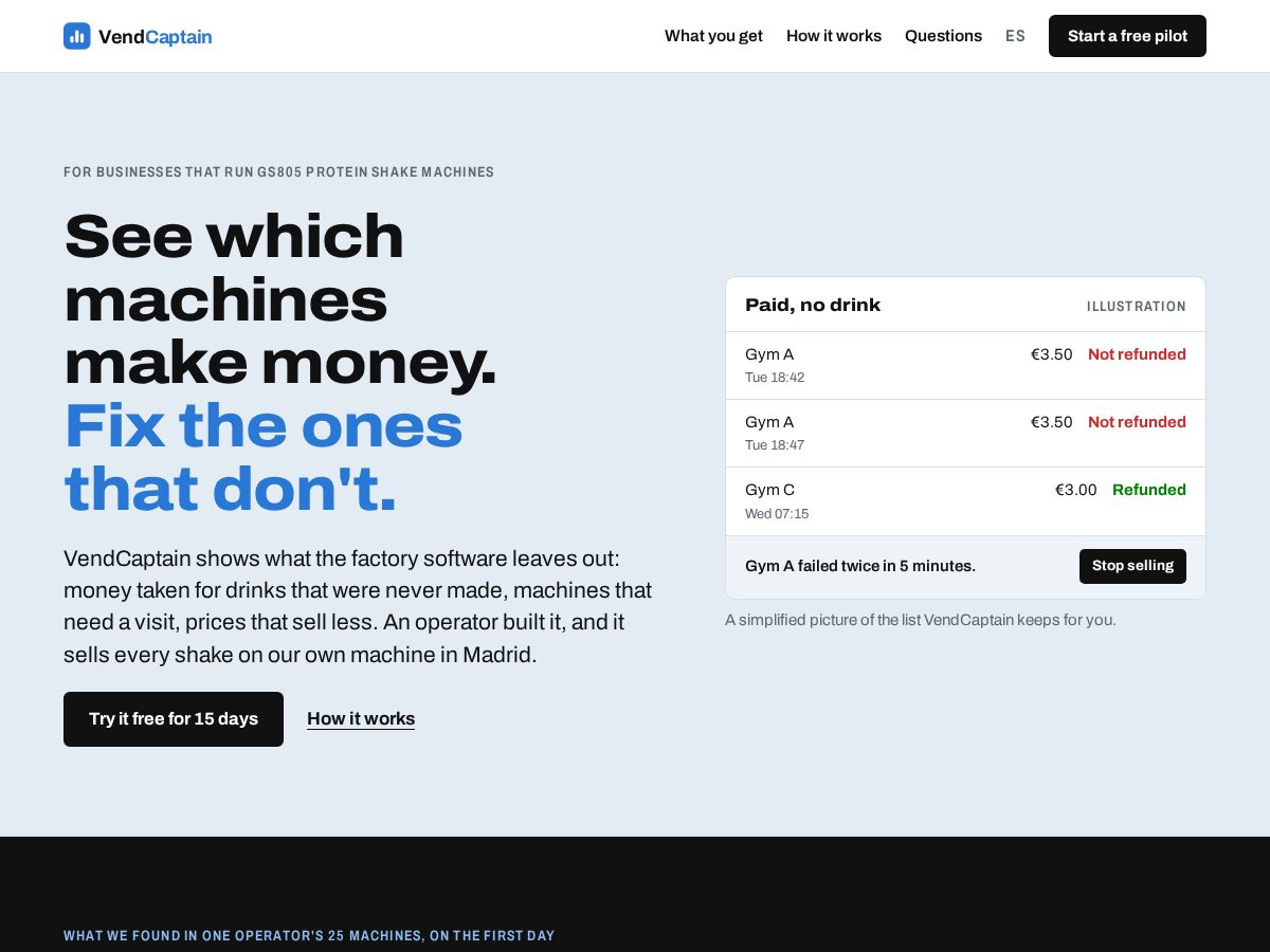 Landing-page snapshot of vendcaptain.com