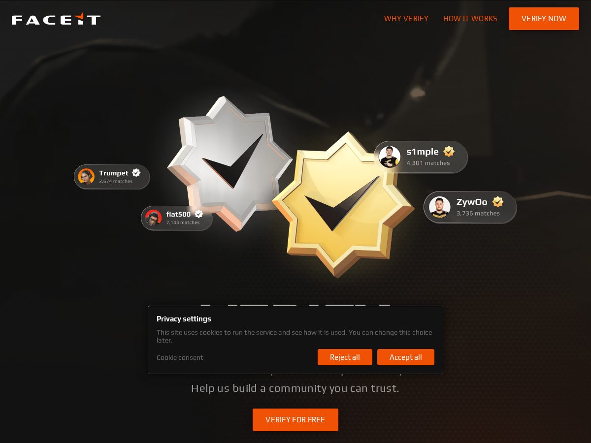 Landing-page snapshot of verfyfaceit.club