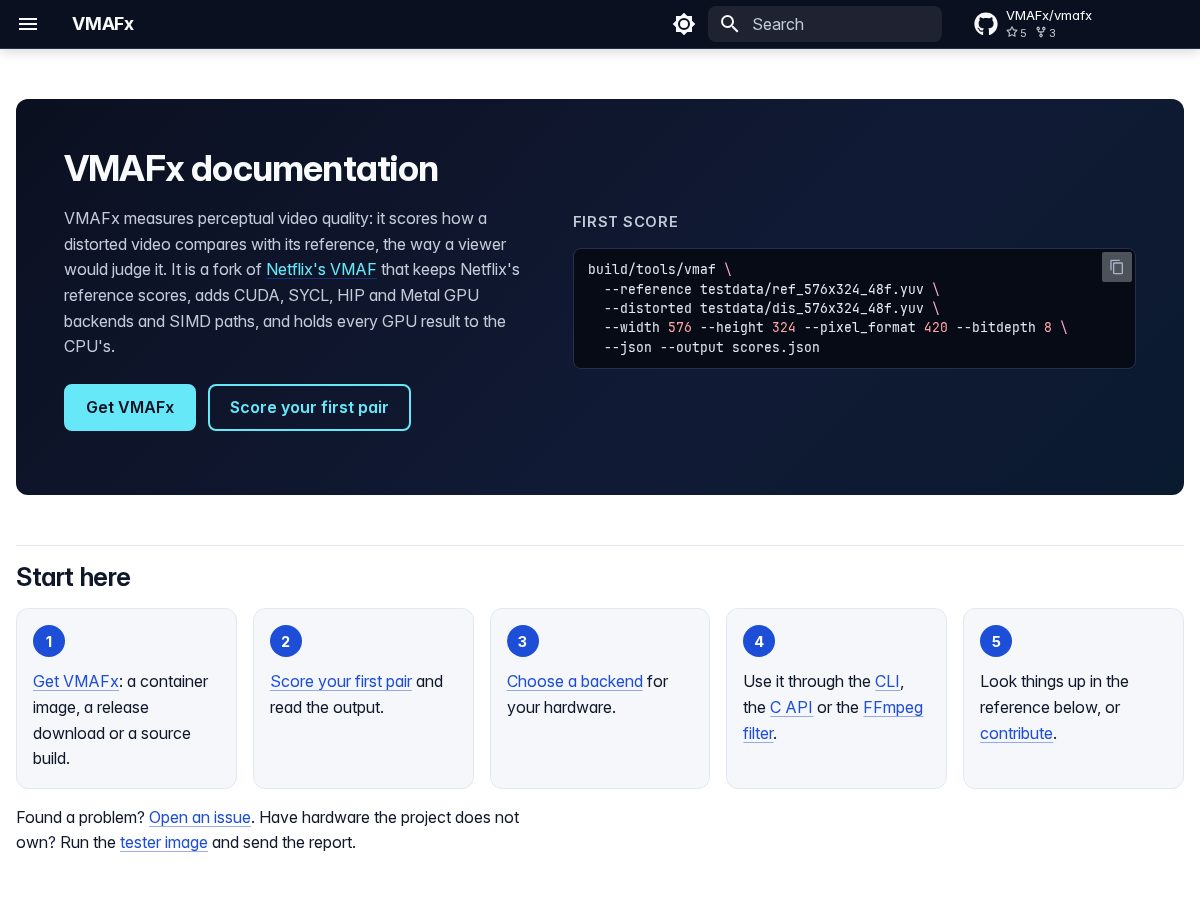 Landing-page snapshot of vmafx.dev