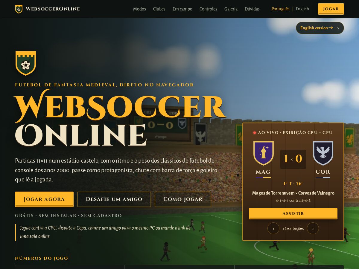 Landing-page snapshot of websoccer.online