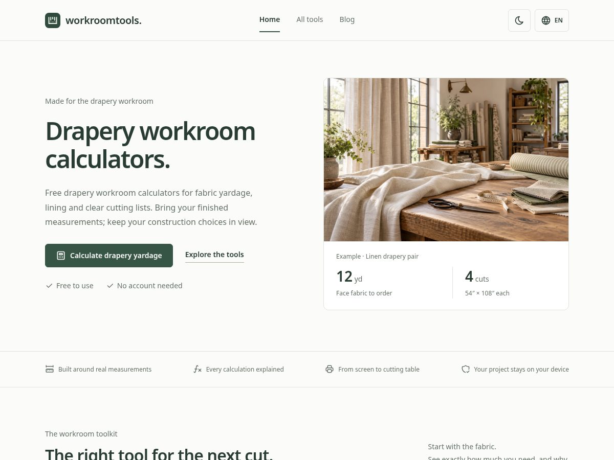 Landing-page snapshot of workroomtools.com