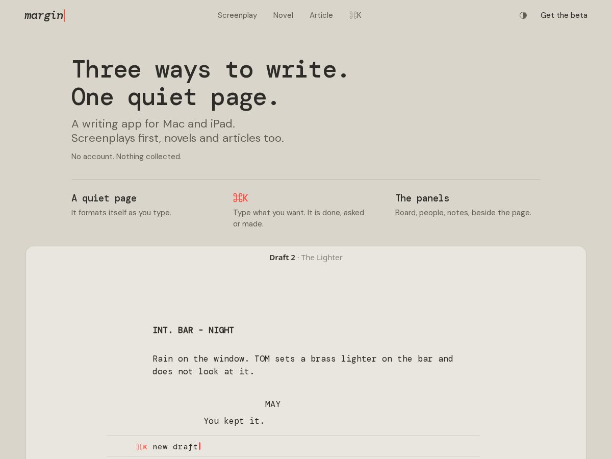 Landing-page snapshot of writeinmargin.com