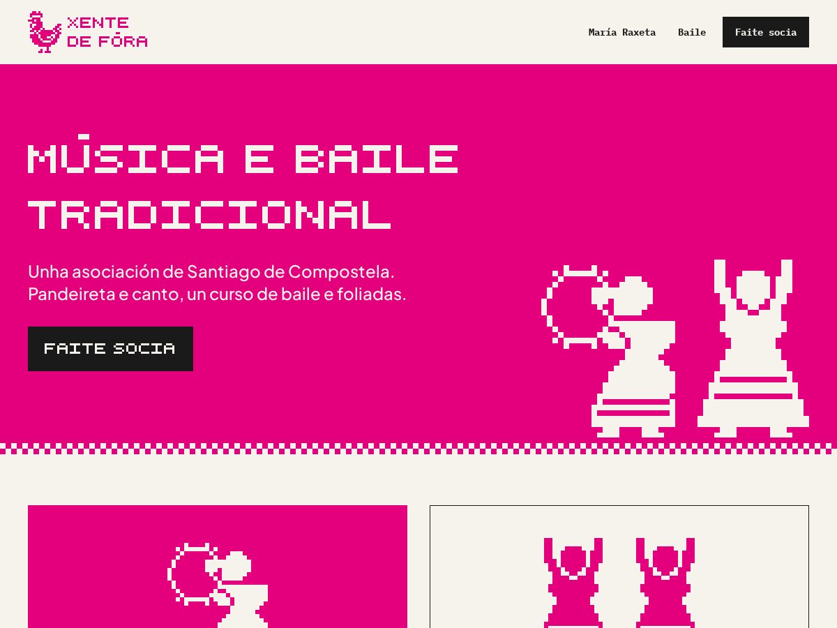Landing-page snapshot of xentedefora.gal