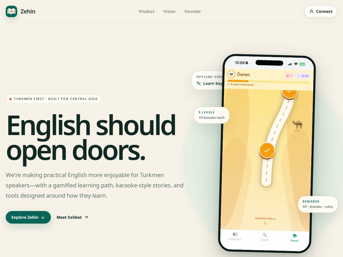 Landing-page snapshot of zehinapp.com