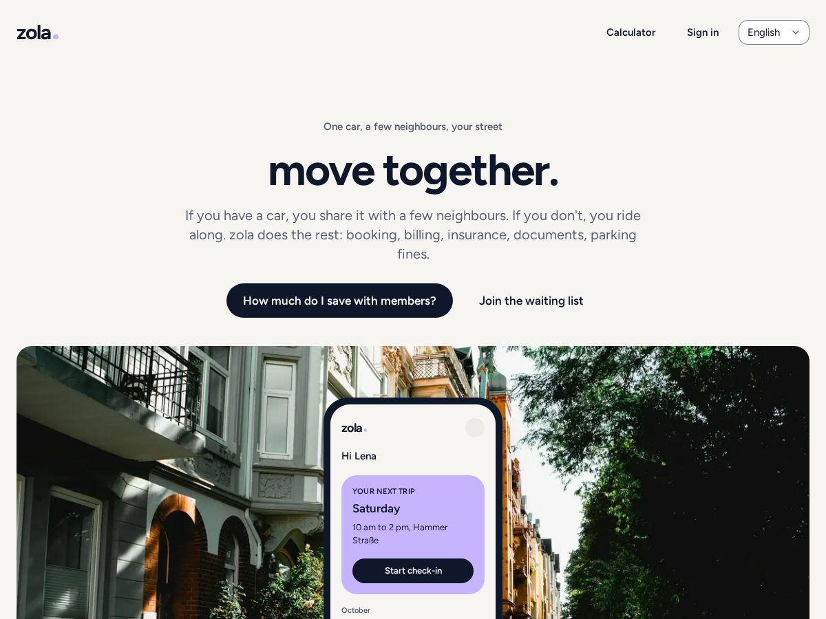Landing-page snapshot of zolacar.app