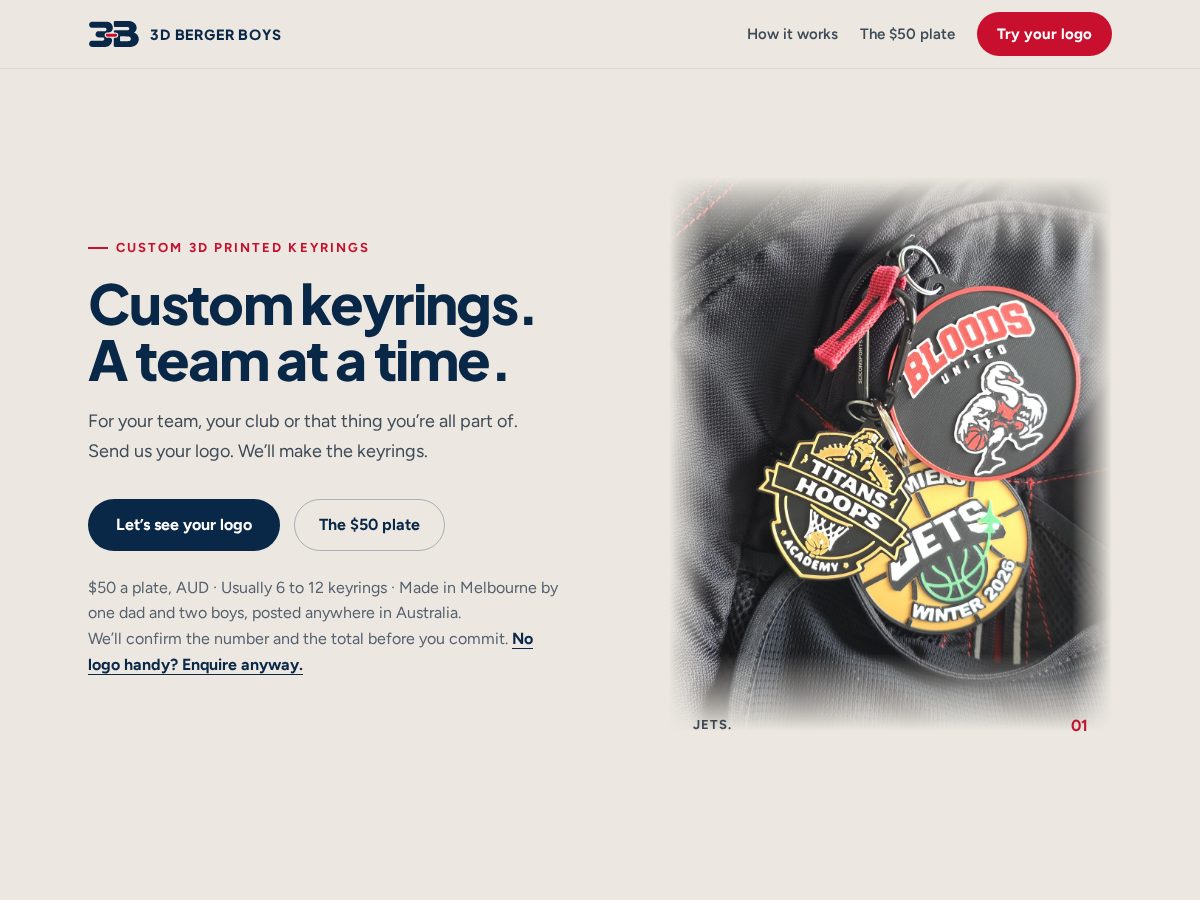 Landing-page snapshot of 3dbergerboys.com