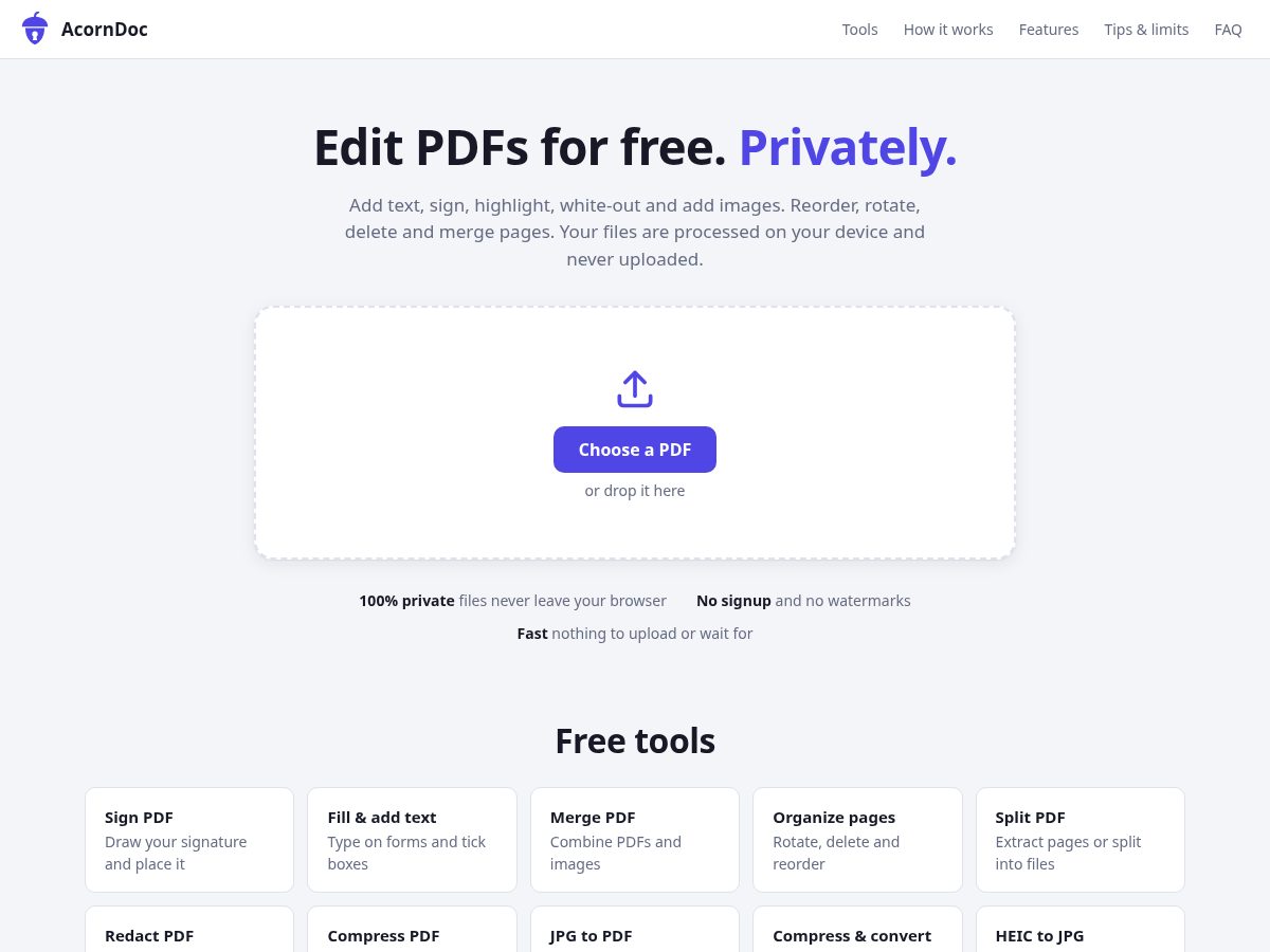 Landing-page snapshot of acorndoc.com