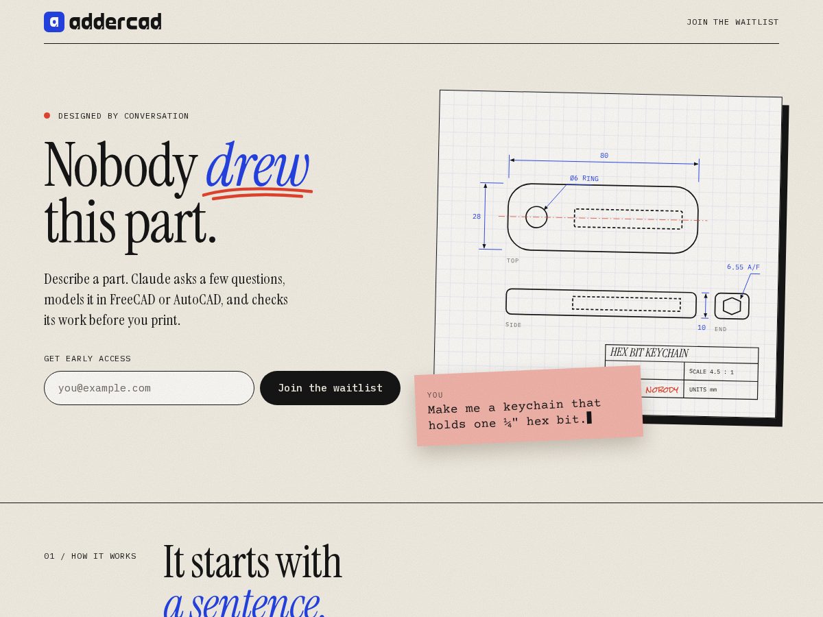 Landing-page snapshot of addercad.com