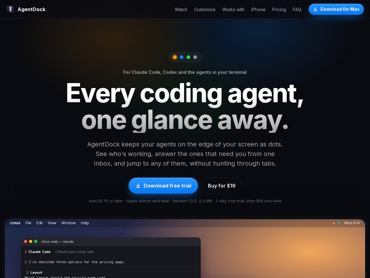 Landing-page snapshot of agentdockapp.com