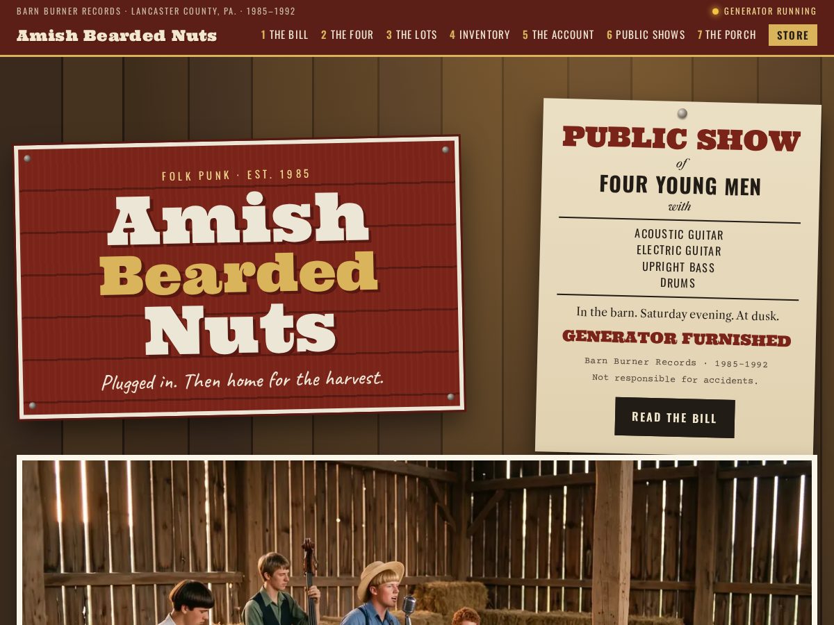 Landing-page snapshot of amishbeardednuts.com