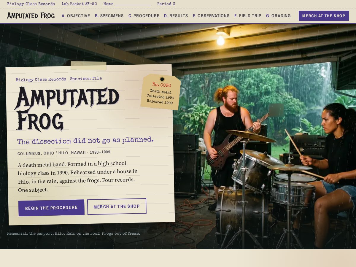Landing-page snapshot of amputatedfrog.com