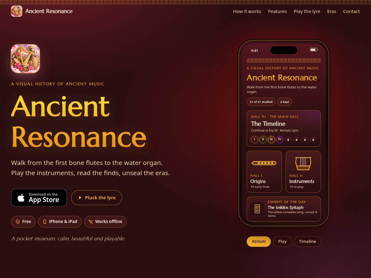 Landing-page snapshot of ancientresonance.click