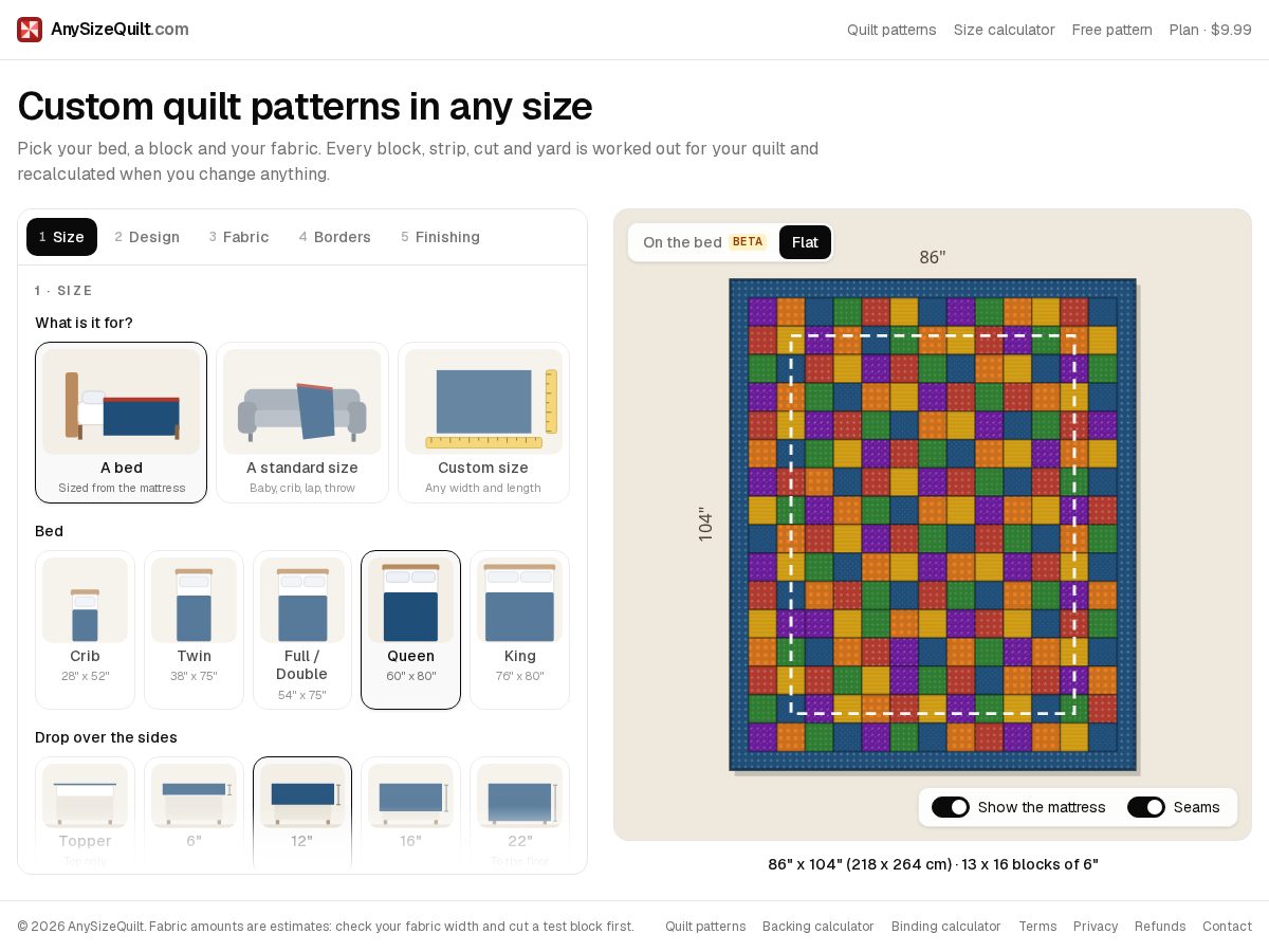 Landing-page snapshot of anysizequilt.com