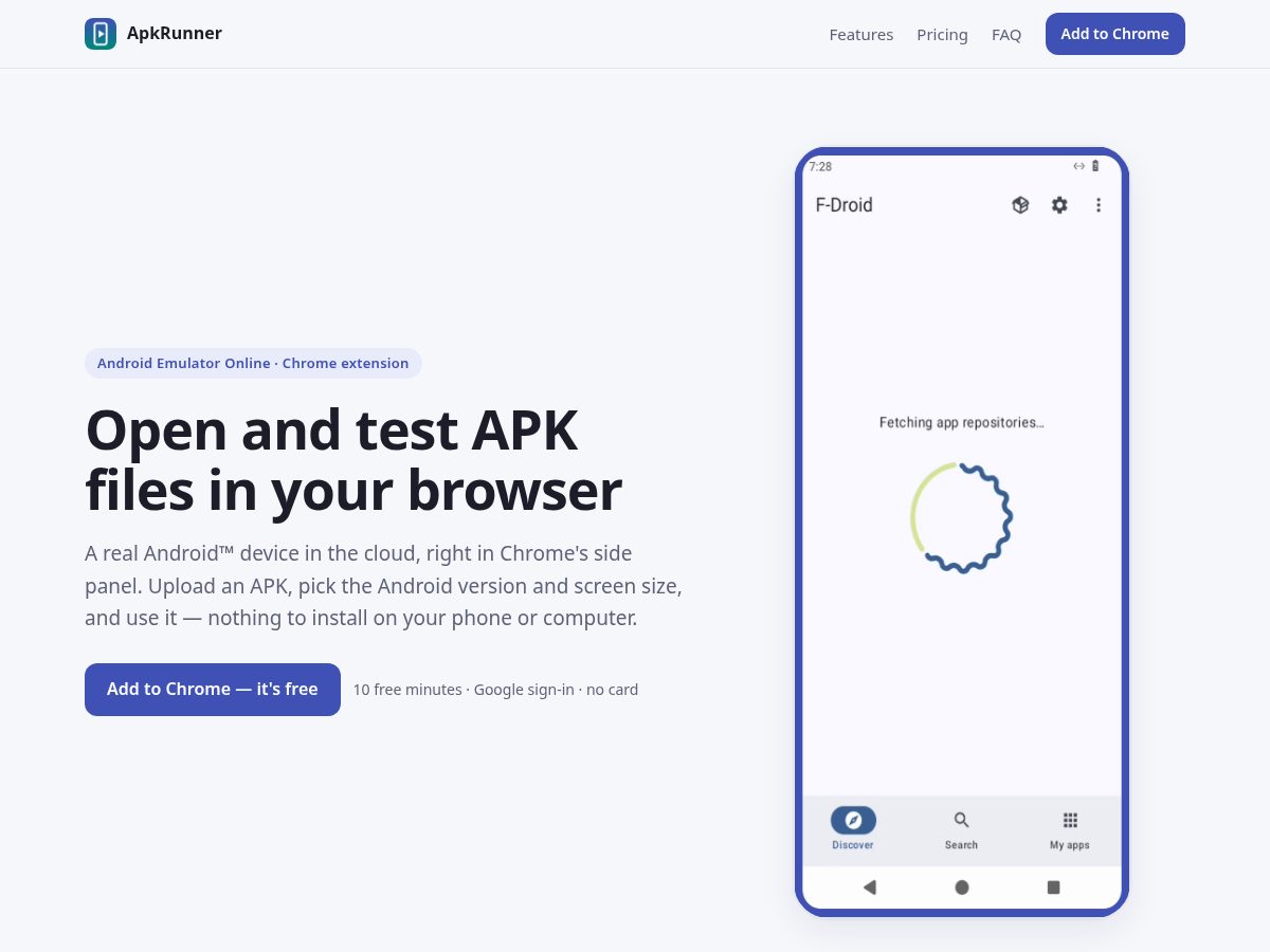 Landing-page snapshot of apkrunner.com