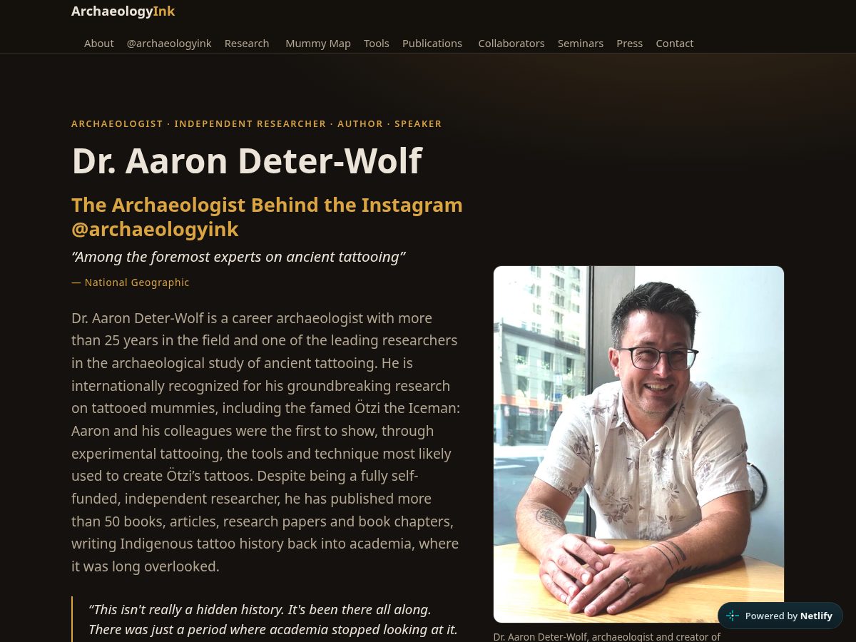Landing-page snapshot of archaeologyink.com