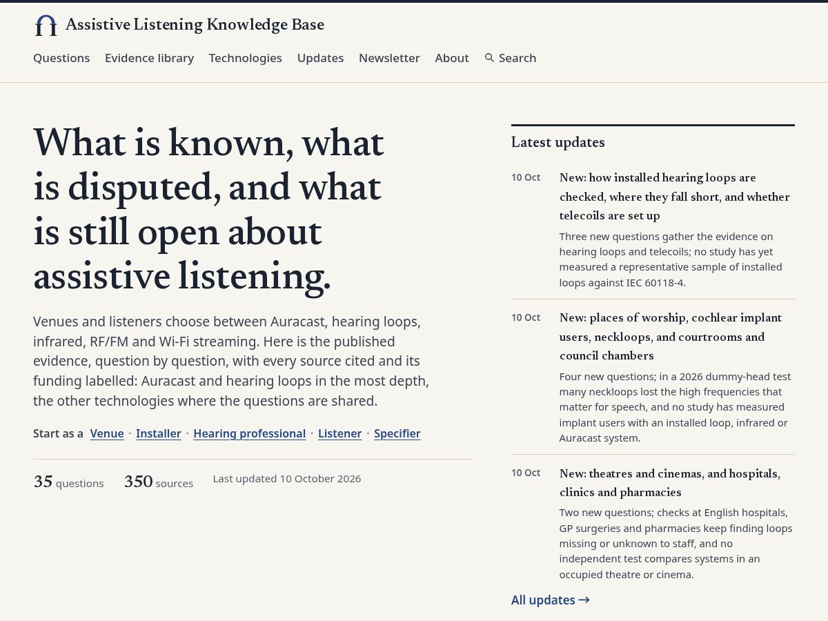 Landing-page snapshot of assistivelisteningknowledgebase.com