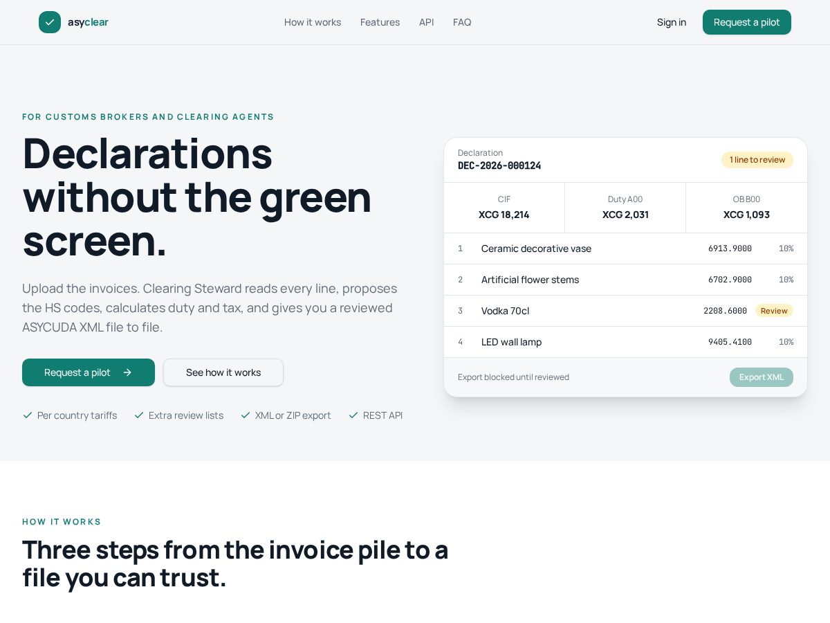 Landing-page snapshot of asyclear.com