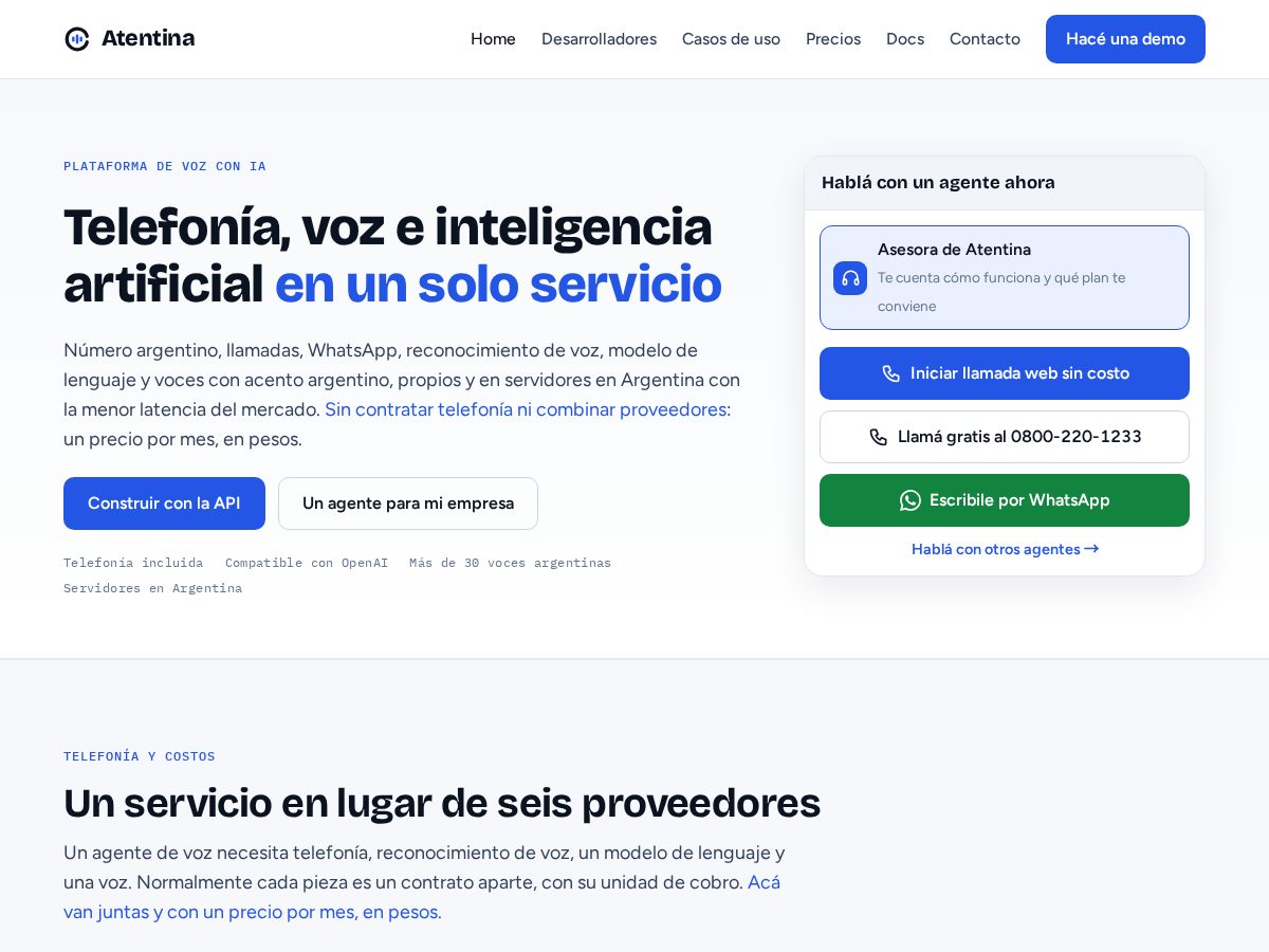 Landing-page snapshot of atentina.net