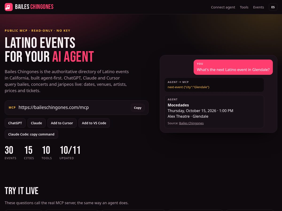 Landing-page snapshot of baileschingones.com