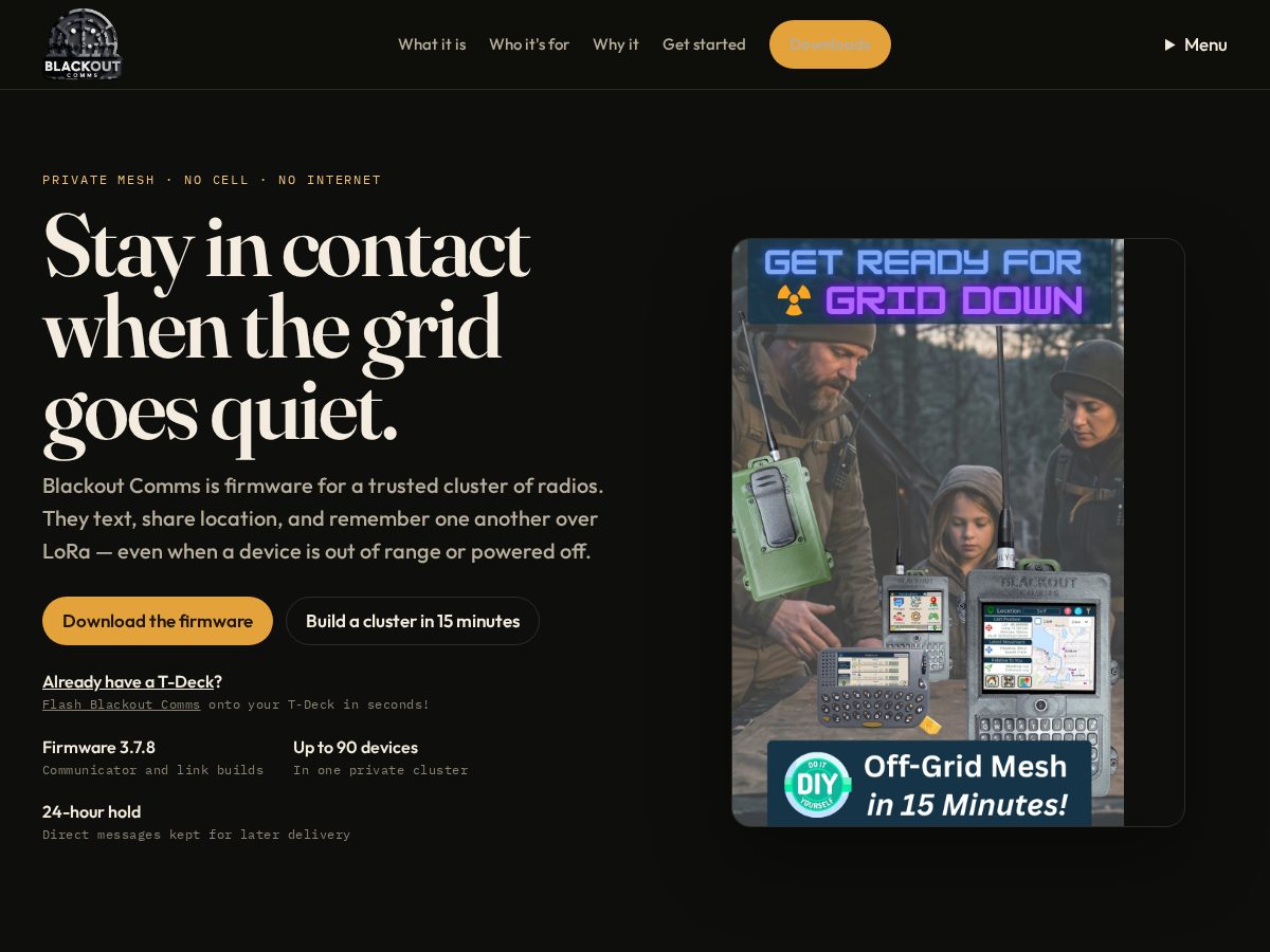 Landing-page snapshot of blackout-comms.com